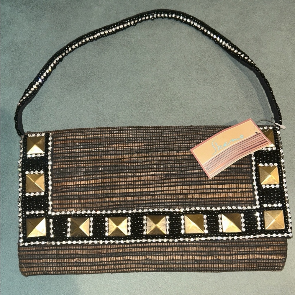 Skemo Designer Studded Brown and Gold Women's Clutch NWT Comp $175